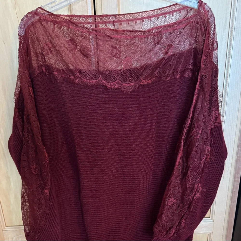 SHEIN Burgundy Knit  Sweater With Lace Detail - Picture 4 of 11